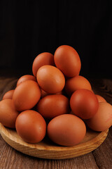 Brown eggs on a wooden plate, symbolizing rising food costs