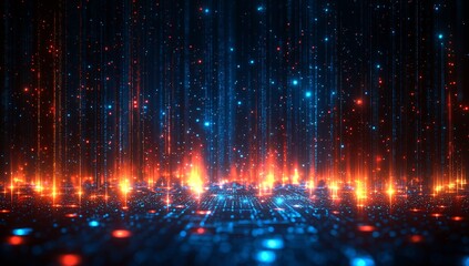 Fototapeta premium World of Data Visualization and Neon Digital Landscapes. Dive Into the Stunning Fusion of Abstract Patterns and Radiant Light Effects. Discover How Generative AI Revolutionizes Modern Design, Enhancin