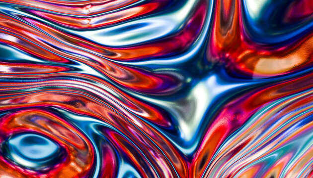 Abstract 3D render with vibrant blue and red waves