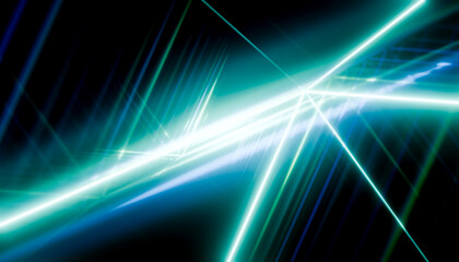 Abstract 3D render with geometric shapes and blue light beams