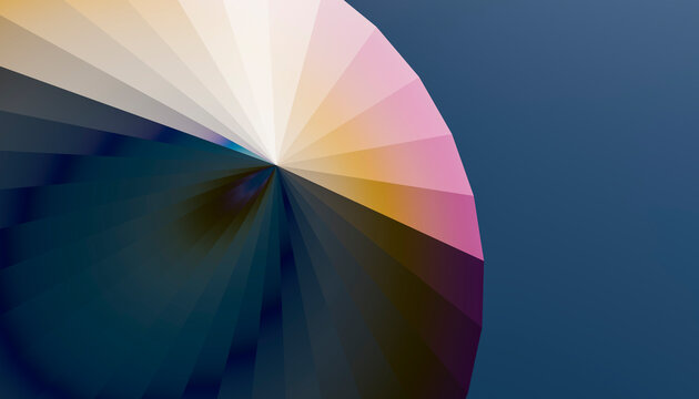 Abstract 3D render of a colorful geometric cone with reflections and rainbow hues