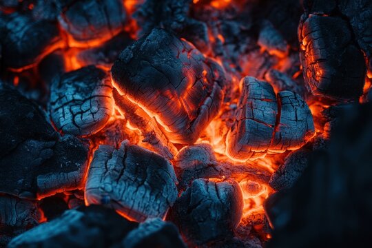 Close up shot of glowing red and black embers