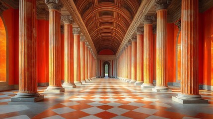 Majestic Orange Colonnade: A Symphony of Architecture and Light