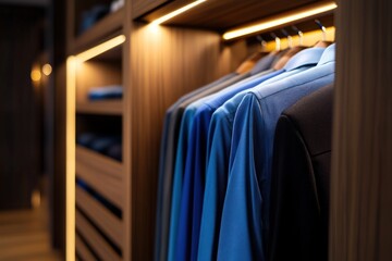 Fototapeta premium Organized clothes in a modern walk-in closet