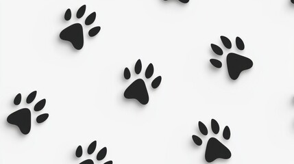 Black paw prints pattern on white background ideal for pet-related designs, animal lovers, and decorative projects emphasizing playfulness and fun.