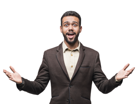 Handsome surprised young man isolated transparent PNG, Joyful cheerful astonished businessman studio shot - Powered by Adobe