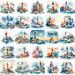 Lighthouse. Watercolor digital art. AI generated illustration