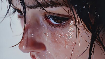 close up of w ater color strokes painting on white background