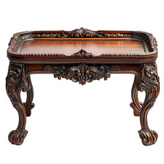 Ornate Wooden Coffee Table Intricate Carving Dark Brown Finish