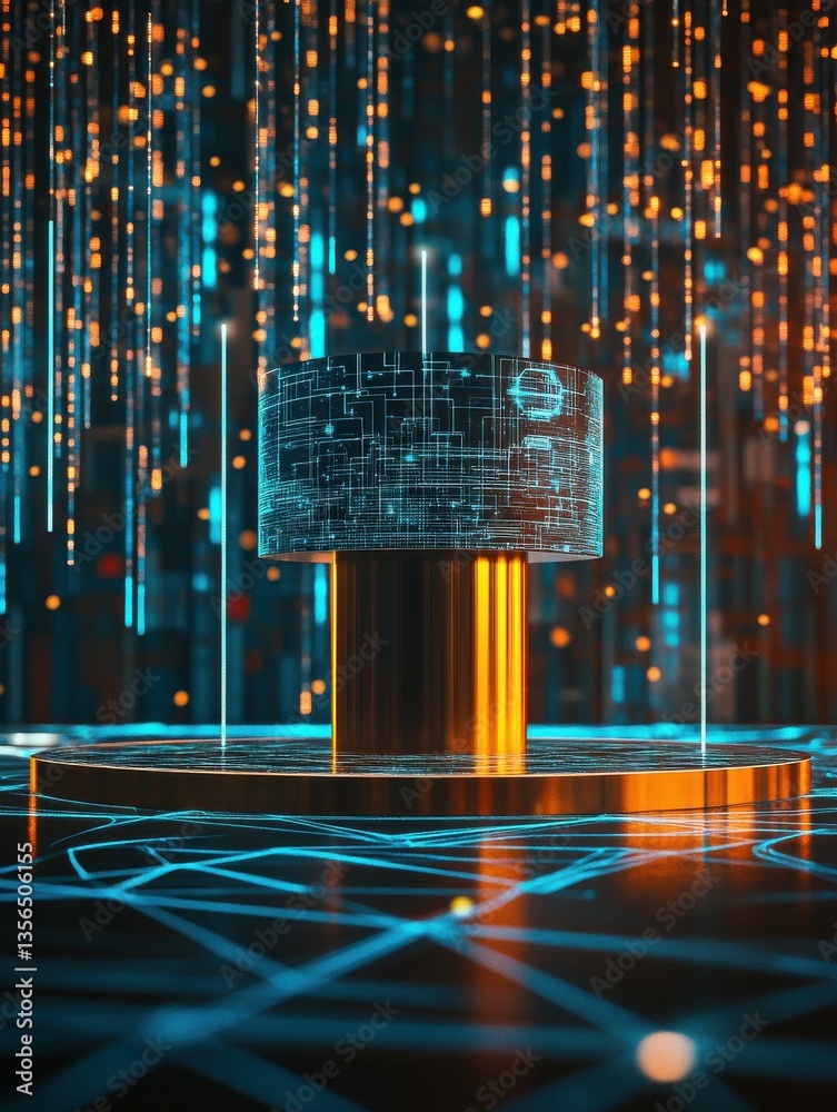 Poster medium shot of a podium featuring neural network policy analyzer concept: visualizing ai impact on g