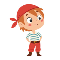 Cute boy pirate in red bandana. Vector illustration on white background. Cartoon illustration in children's style.