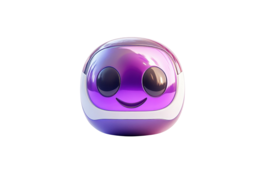 A Cheerful Purple Robot Friend With A Gleaming Metallic Finish Smiling Brightly Against A Isolated on Transparent Background