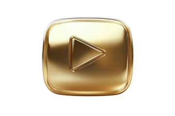 A Gleaming Golden Play Button Symbolizing The Start Of A New Era In Video Entertainment, A Luxurious Symbol Of Success And Achievement With A Polished, Three-dimensional Design Isolated on Transparent