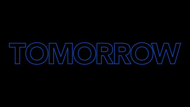 Word tomorrow appearing from random dots on a black background
