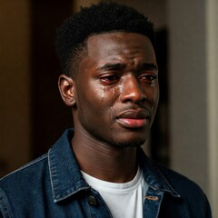 Fototapeta premium Beautiful Image of a young Black man crying