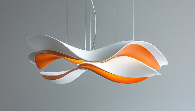 Modern, organic pendant lamp.  Layered, flowing shapes in white and orange