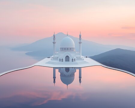 Sunrise Mosque for Mountain Lake Reflection. - Powered by Adobe
