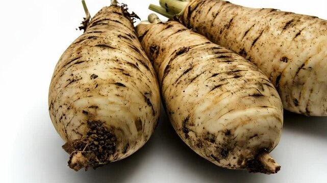Freshly harvested salsify roots showing earthy texture and natural form in nutrient-rich soil setting