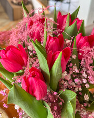 Fresh Pink Tulip Bouquet with Babys Breath