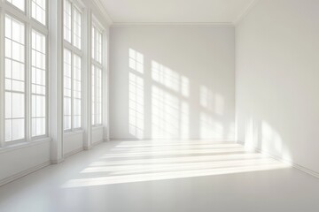 Obraz premium A bright, empty white room with soft lighting and subtle shadows, 