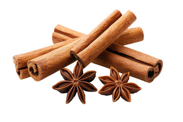 Cinnamon sticks and star anise on black background, cut out