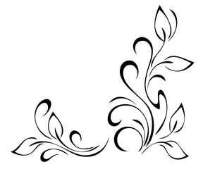 Fototapeta premium decorative corner ornament with stylized leaves and curls; graphic design