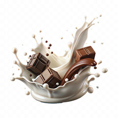 Realistic 3d milk and chocolate splashes against each other isolated on white background	