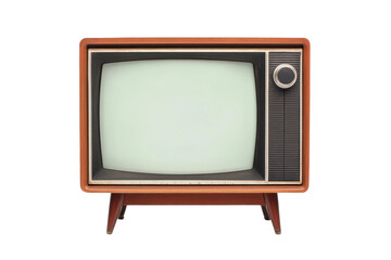 Vintage retro television set with wooden frame and dial knob, cut out