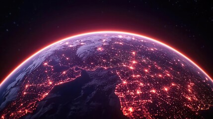 Obraz premium Earth at night representing cityscapes and business connections concept. Earth illuminated by city lights against a cosmic backdrop.