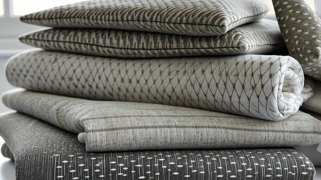 Cozy collection of elegantly patterned fabric rolls stacked in a bright indoor space