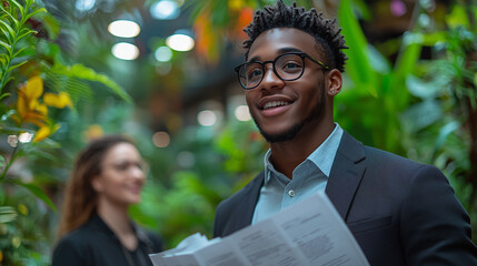 Portrait of a Confident Young Businessman in a Greenhouse Setting