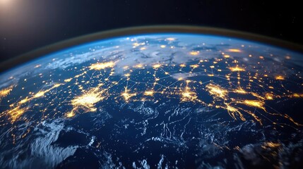 Obraz premium Earth at night representing cityscapes and business connections concept. Earth from space showcasing city lights and natural landscapes.