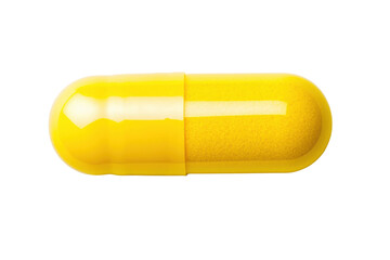 Yellow capsule pill isolated on black background, cut out