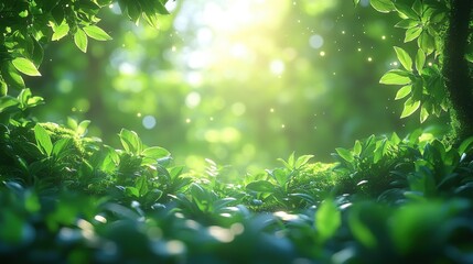 Sunlit Forest Floor Lush Greenery  Sunlight.
