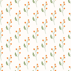 Seamless floral pattern. Colorful background in trendy minimalist style with herbal elements and gentle flowers.