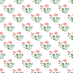 Seamless floral pattern. Colorful background in trendy minimalist style with herbal elements and gentle flowers.