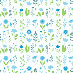 Seamless floral pattern. Colorful background in trendy minimalist style with herbal elements and gentle flowers.