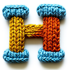 Colorful Knitted Letter H in Vibrant Yarn Art on White Background