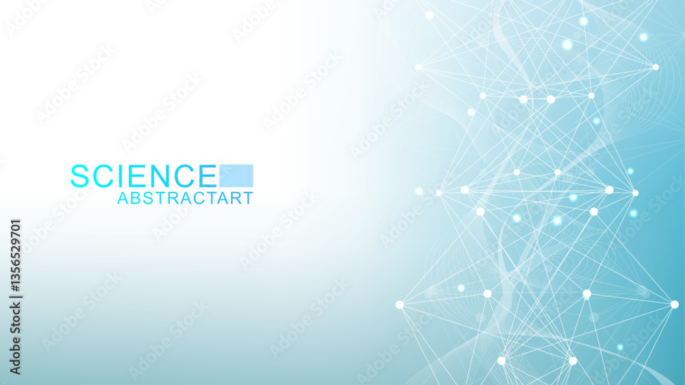 Poster geometric abstract background with connected line and dots. structure molecule and communication. bi