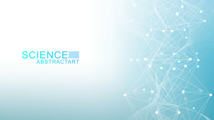 Geometric abstract background with connected line and dots. Structure molecule and communication. Big Data Visualization. Medical, technology, science background. Vector illustration.