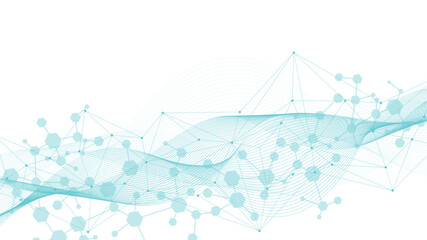 Modern health care abstract background with lines, dots and hexagons. Medical innovation banner template concept. Vector illustration.