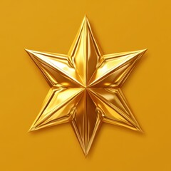 Obraz premium Elegant golden star against a warm yellow backdrop creating a luxurious and festive atmosphere perfect for holiday themes with a clean modern style and high angle view