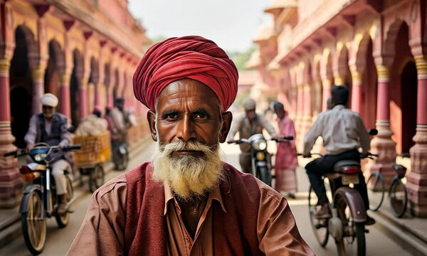 Rickshaw driver on Indian street, local atmosphere, Asian culture and travel concept