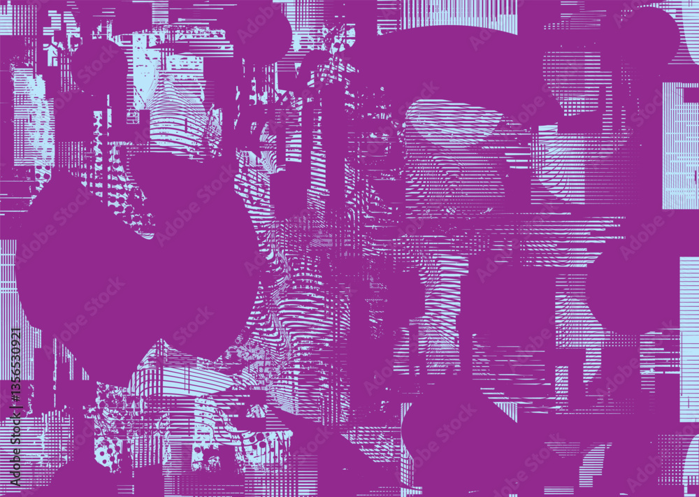 Poster Background with glitch distorted grunge textures . grunge background texture with halftone dots, glitched shapes, textures and lines .Screen print vector background with grunge textured surface.