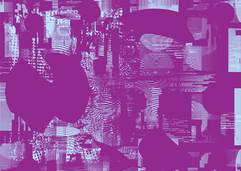 Background with glitch distorted grunge textures . grunge background texture with halftone dots, glitched shapes, textures and lines .Screen print vector background with grunge textured surface.