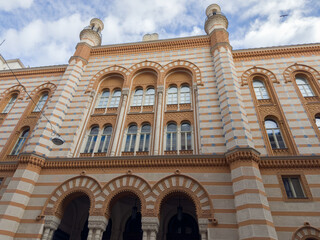 Main facade of Rumbach Street Synagogue at sunny morning, Budapest
