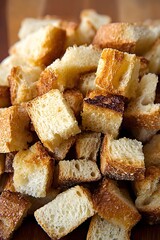 Close-up of Crunchy Golden Brown Bread Croutons