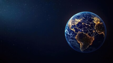 Obraz premium Earth at night representing cityscapes and business connections concept. A stunning view of Earth with illuminated networks at night.