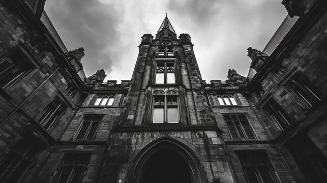 University of Glasgow - Scotland: Historic Stone Building in City with Tower