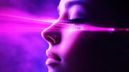 Ethereal Beauty with Neon Light Effect on Calm Female Profile